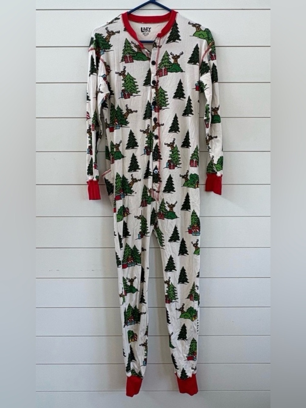 Lazy One Cream Pajama onesie with Red Accents